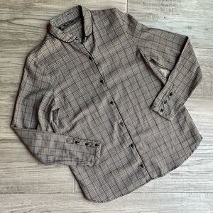 NWT Zara Brown Checkered Button Down Shirt